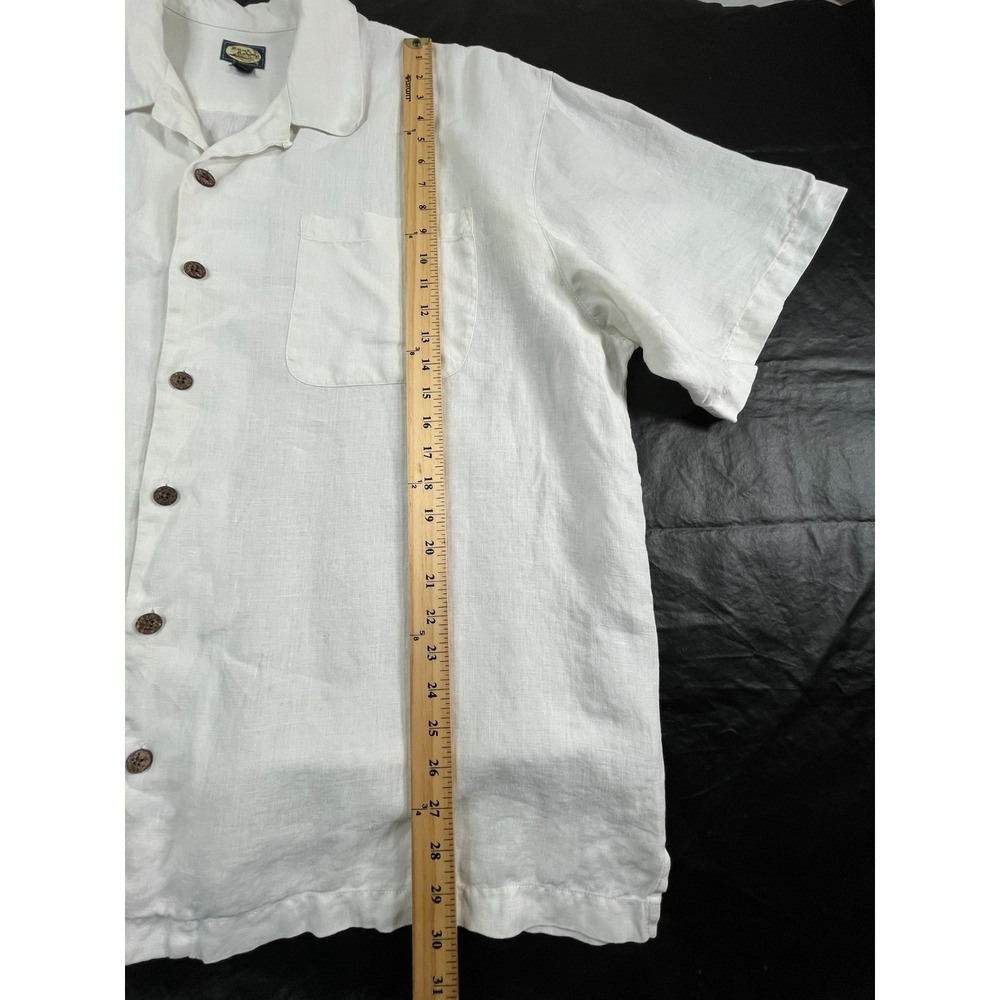 TOMMY BAHAMA Mens XXL Shirt White Linen‎ Loop Collar Crisp Pocket Front - Picture 4 of 7